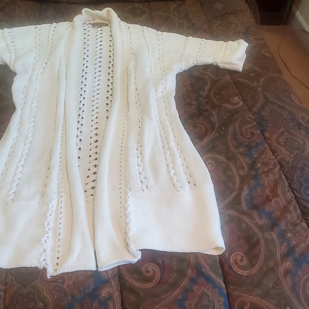 Cardigan Long Crochet (White-Medium)